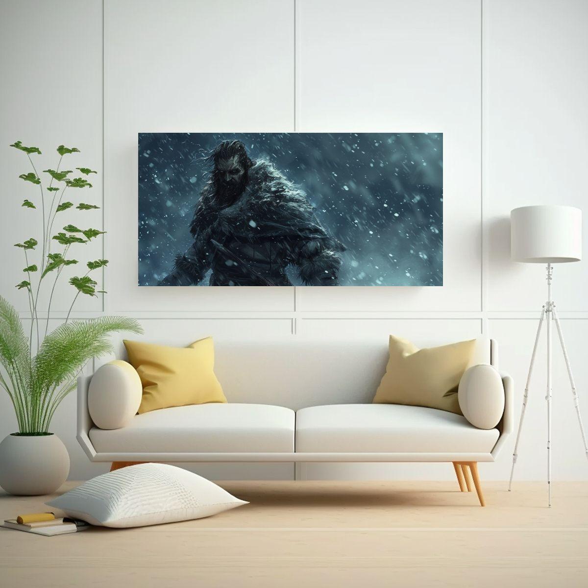 Pintura Original Hombre Feroz En La Nieve 21 Alta 140x70cm-2