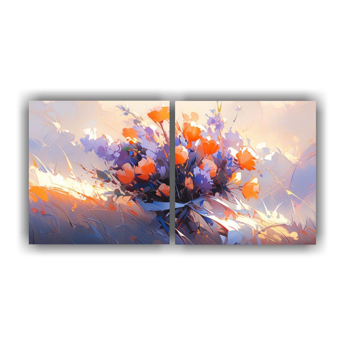 Pintura Vanguardia Refinada En Lienzo Con Flores 40x20 Cm-0