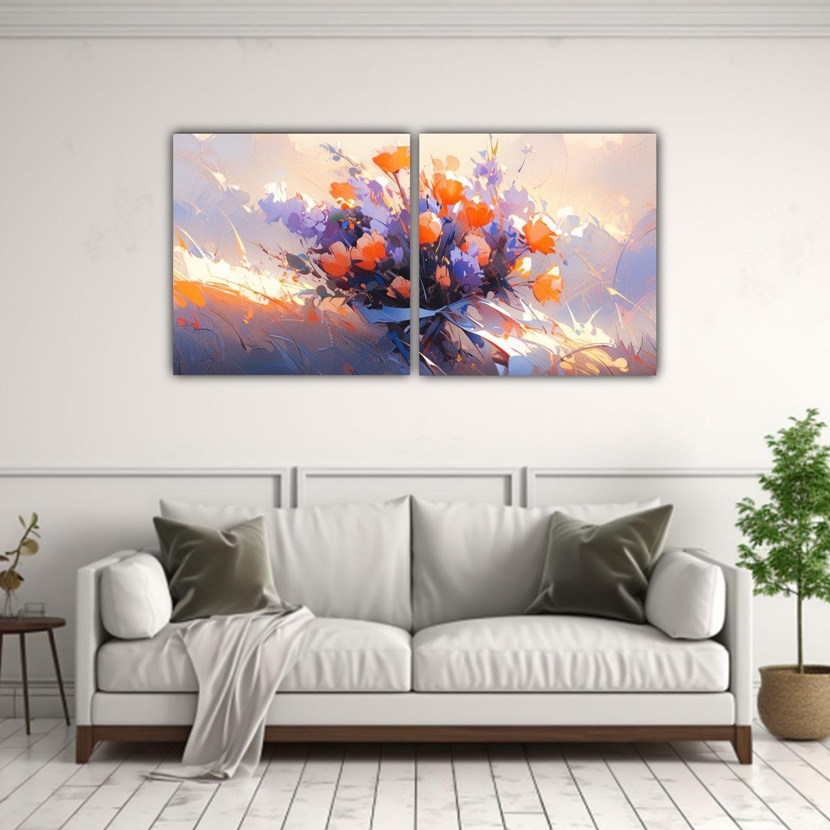 Pintura Vanguardia Refinada En Lienzo Con Flores 40x20 Cm-2