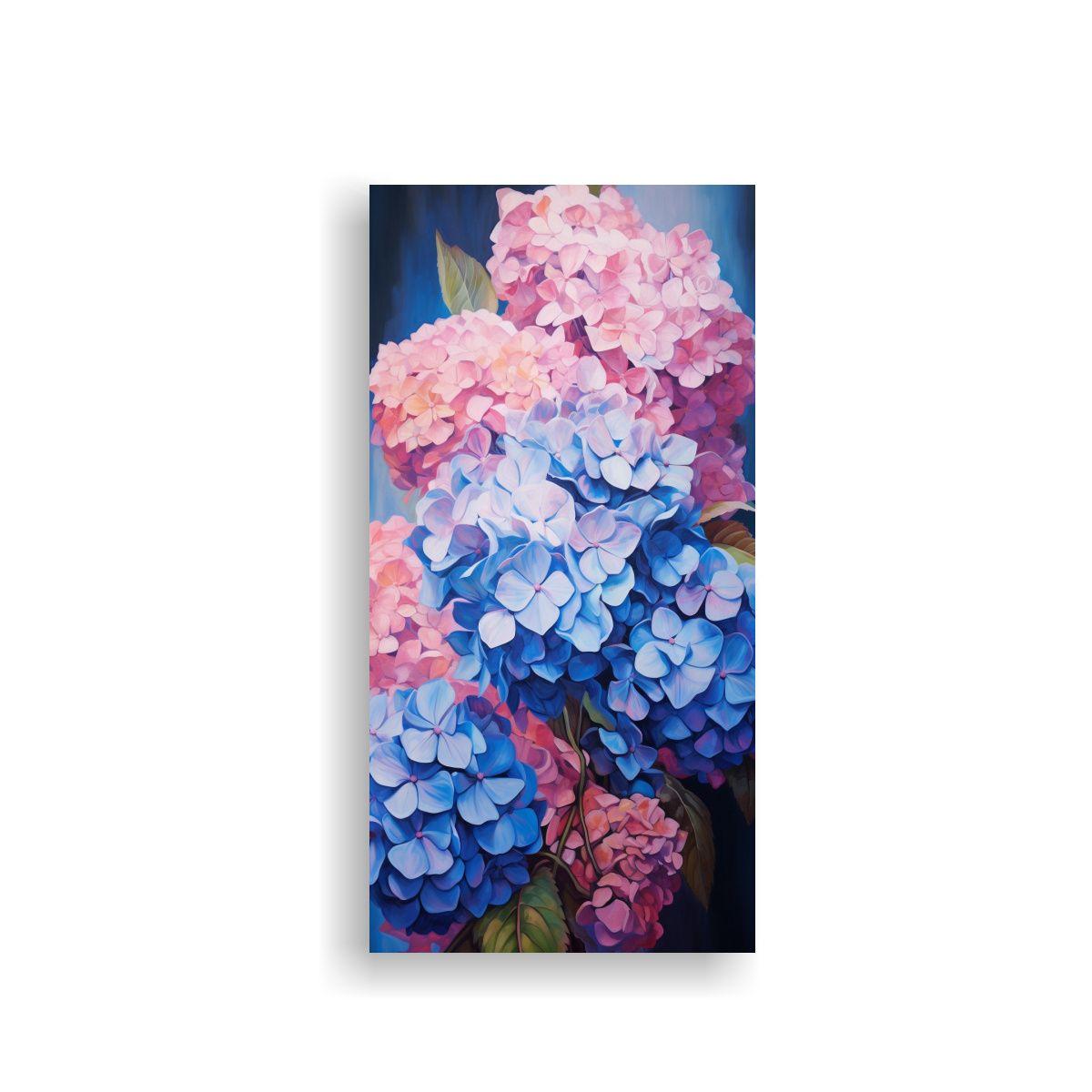 Pintura Abstracta De Hortensias En Lienzo 70x140cm-0