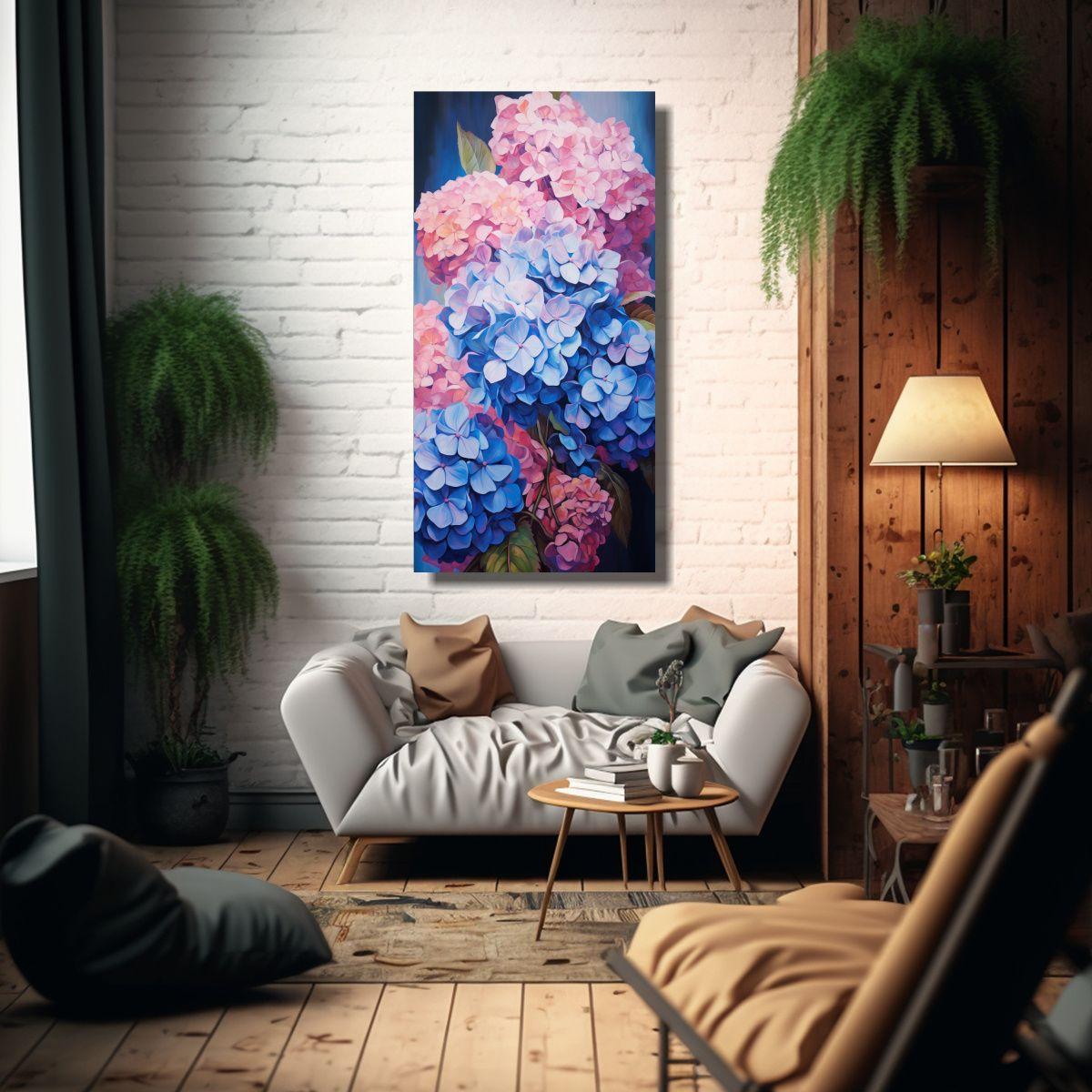 Pintura Abstracta De Hortensias En Lienzo 70x140cm-2