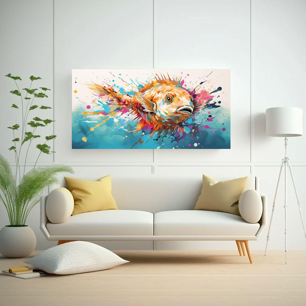 Cuadro Tela Bastidor Tonos Simétricos Pez Erizo 120x60cm-2