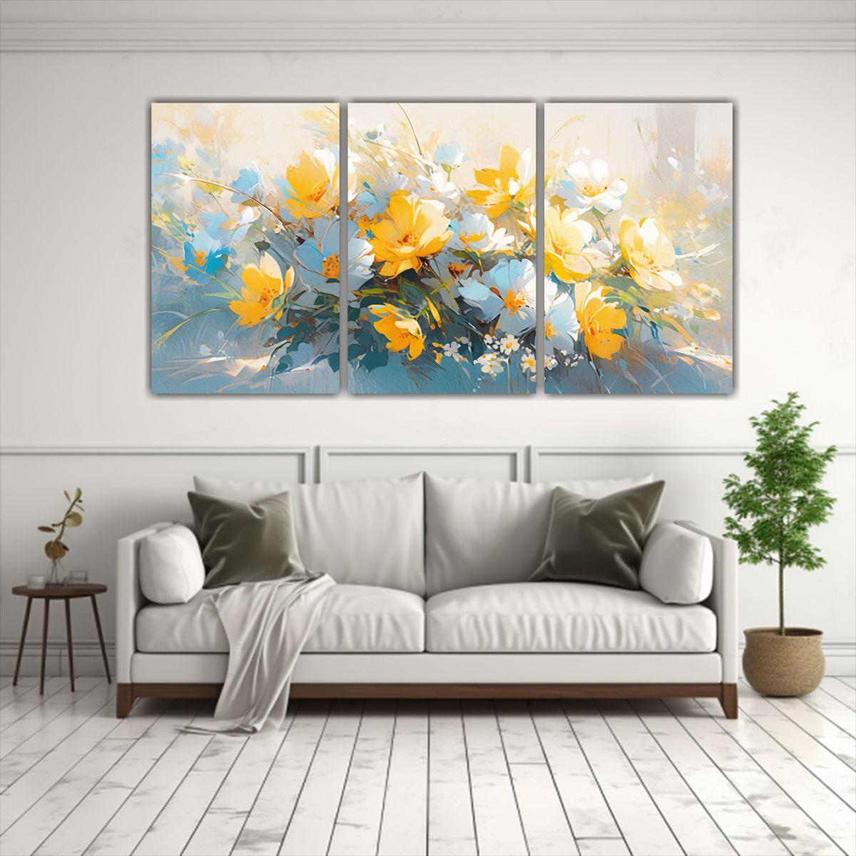 Cuadro De Flores Multicolor A Amarillo Y Turquesa 240x120 Cm-2