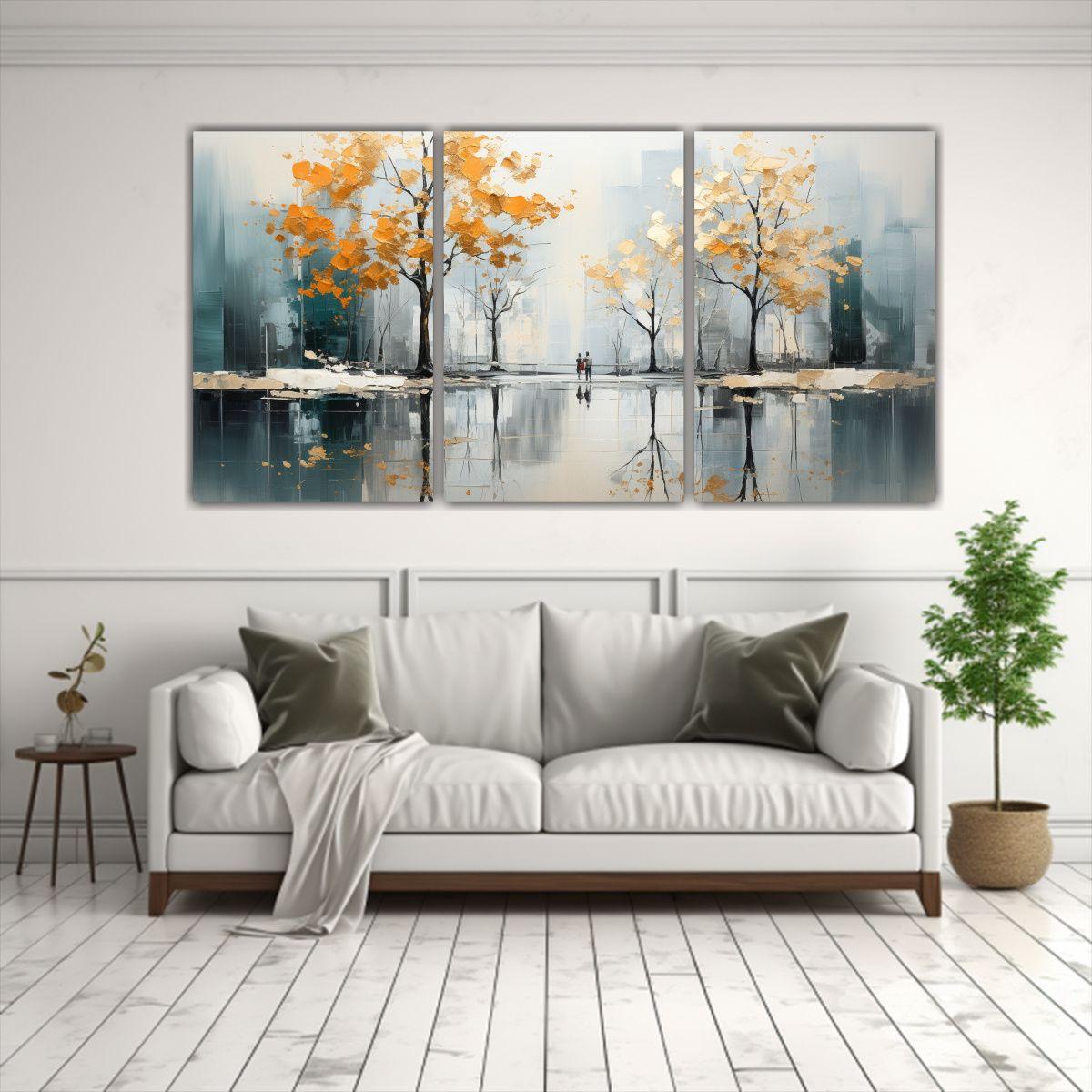 Set 3 Lienzos De Tela Calidos Pintura Abstracta 180x90 Cm-2