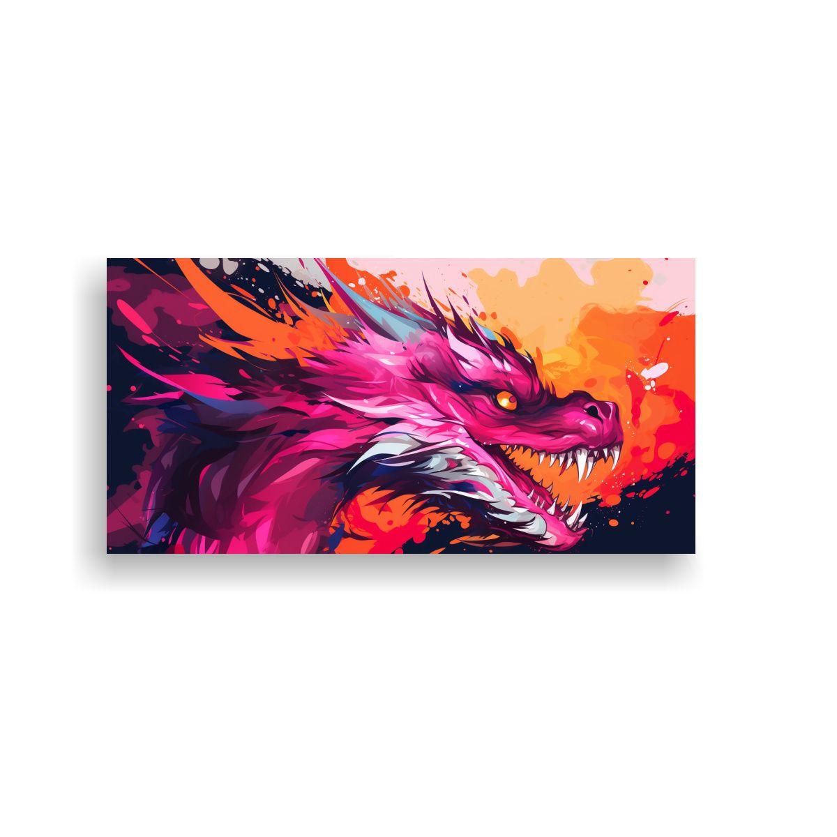 Lienzo Venta Floral: Dragón En Naranja Y Rosa, 120x60cm-0