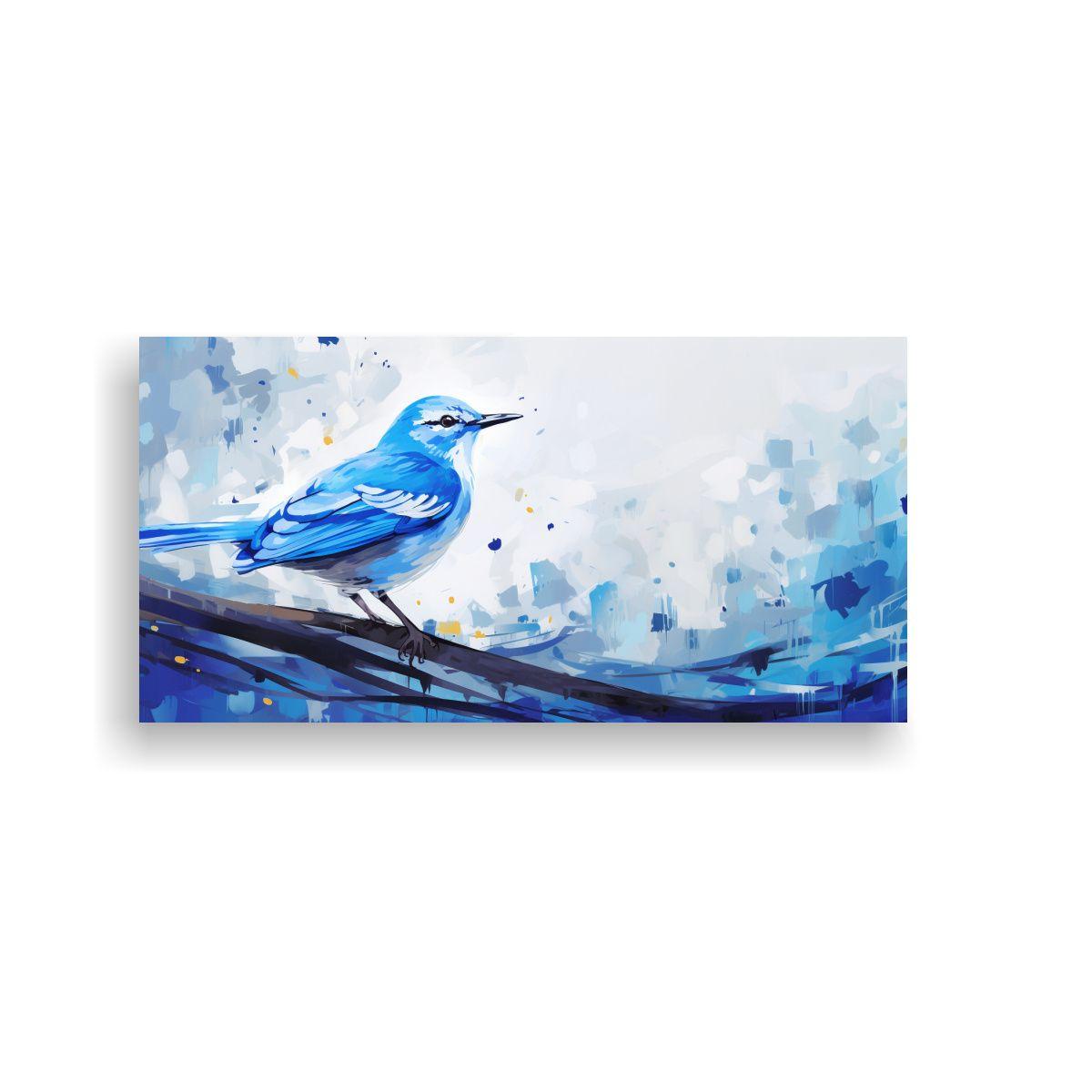 Cuadro Inspiración Época Pájaro En Blanco Y Azu 80x40cm-0