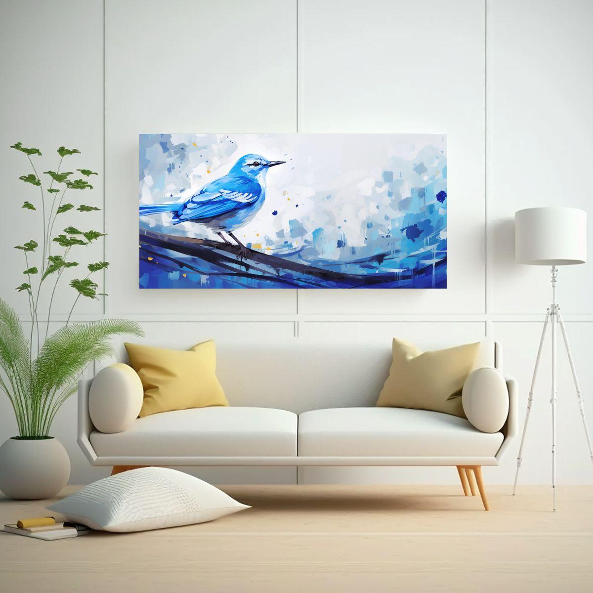Cuadro Inspiración Época Pájaro En Blanco Y Azu 80x40cm-2