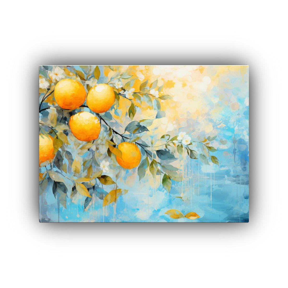 Pintura Abstracta De Limonero En Naranja Y Azul Para Decorac 60x40cm-0
