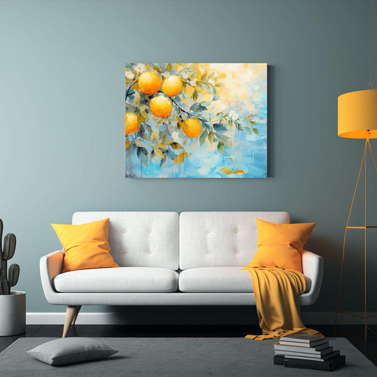 Pintura Abstracta De Limonero En Naranja Y Azul Para Decorac 60x40cm-2