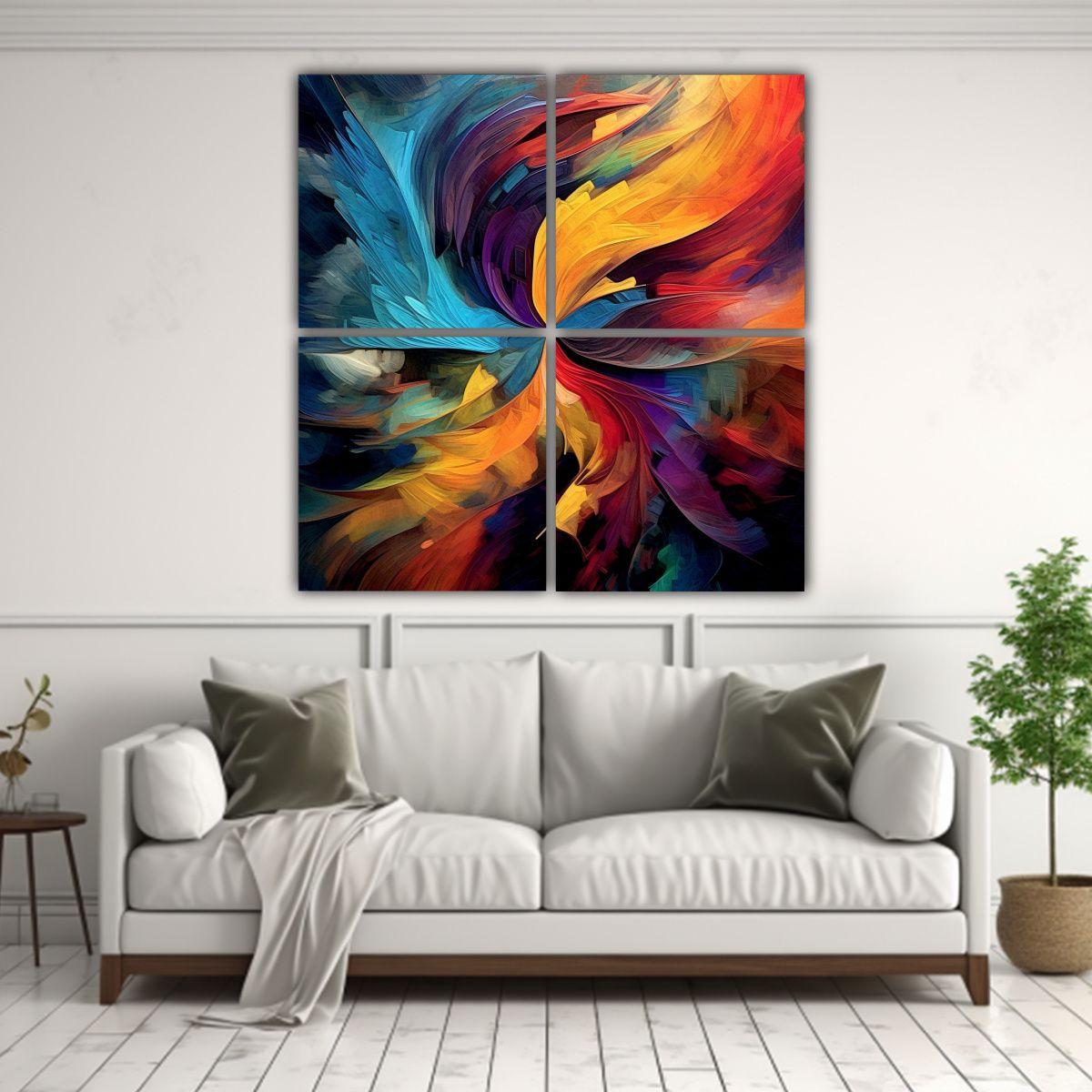 Cuatro Lienzos Forma Motivo Abstracto Arte 120x120 Cm-2