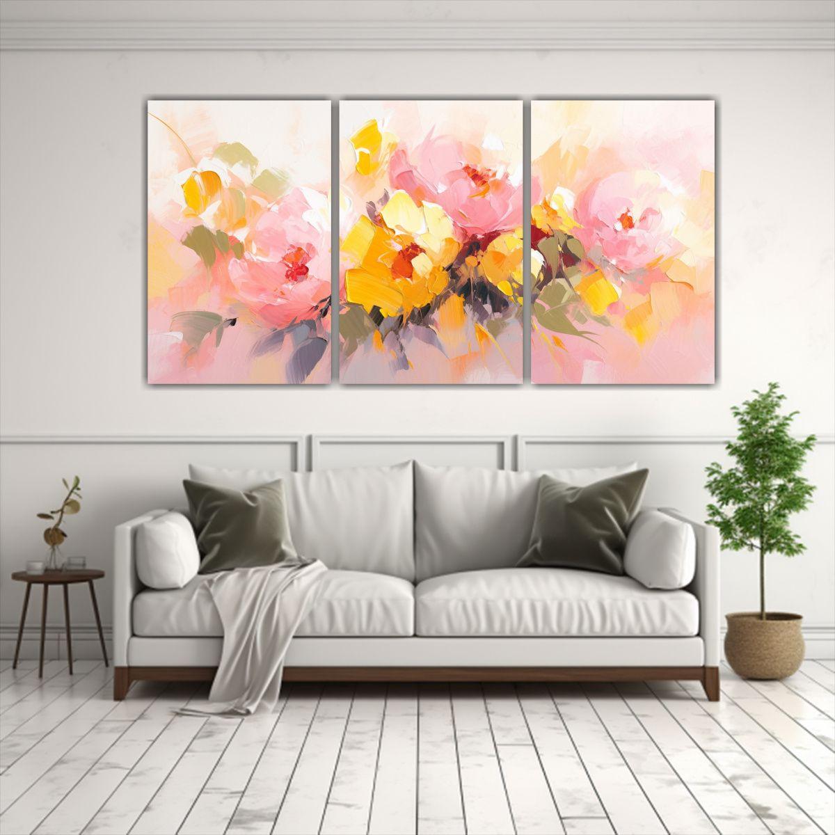 Pintura De Flores Amarillas Y Rosas En Lienzo 180x90 Cm-2