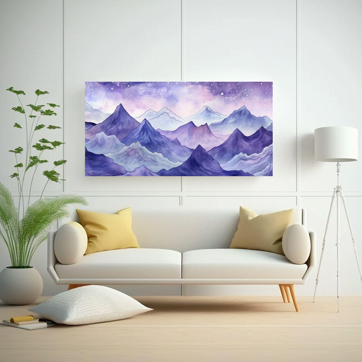 Pintura Decorativa De Montañas En Acuarela 140x70 Cm-2