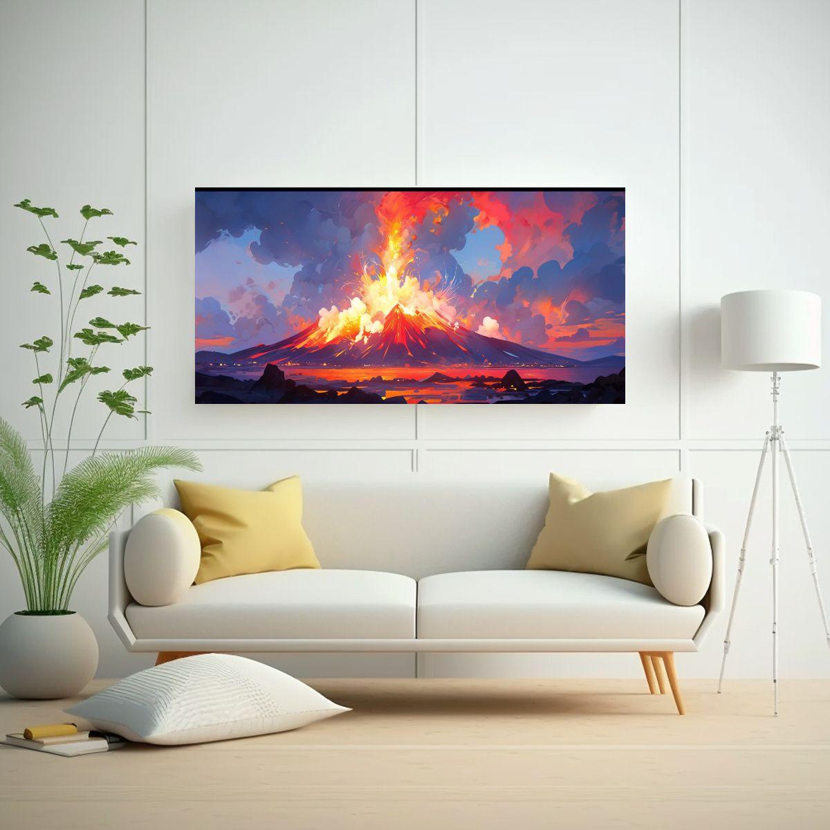 Pintura Abstracta De Un Volcán Blanco Con Alta De 100x50cm-2