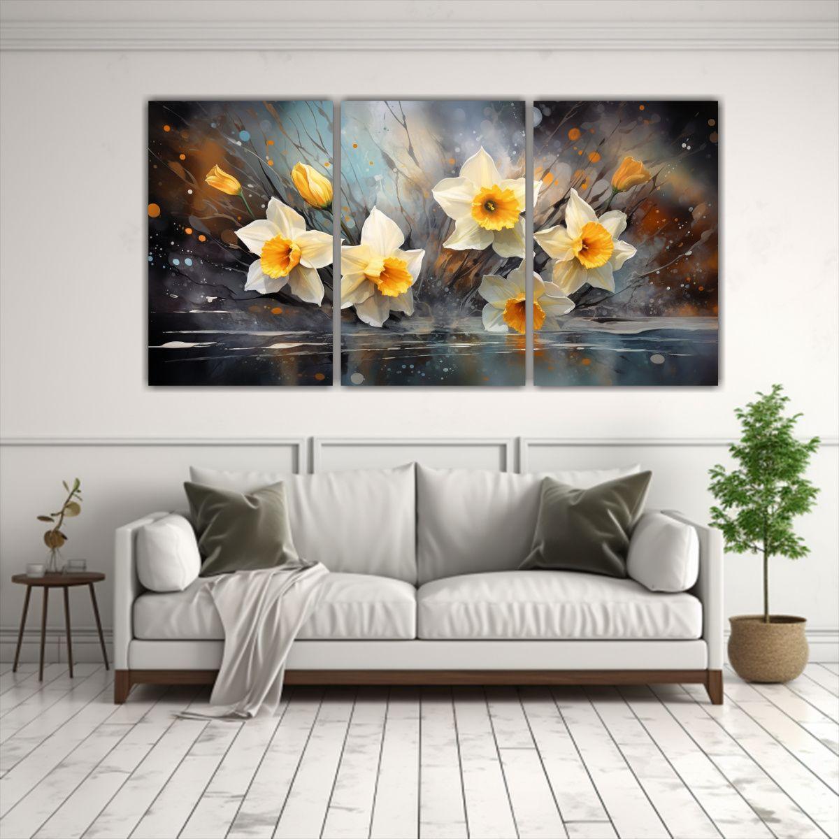 Pintura Abstracta Flores Narcisos Oro Y Negro 120x60 Cm-2