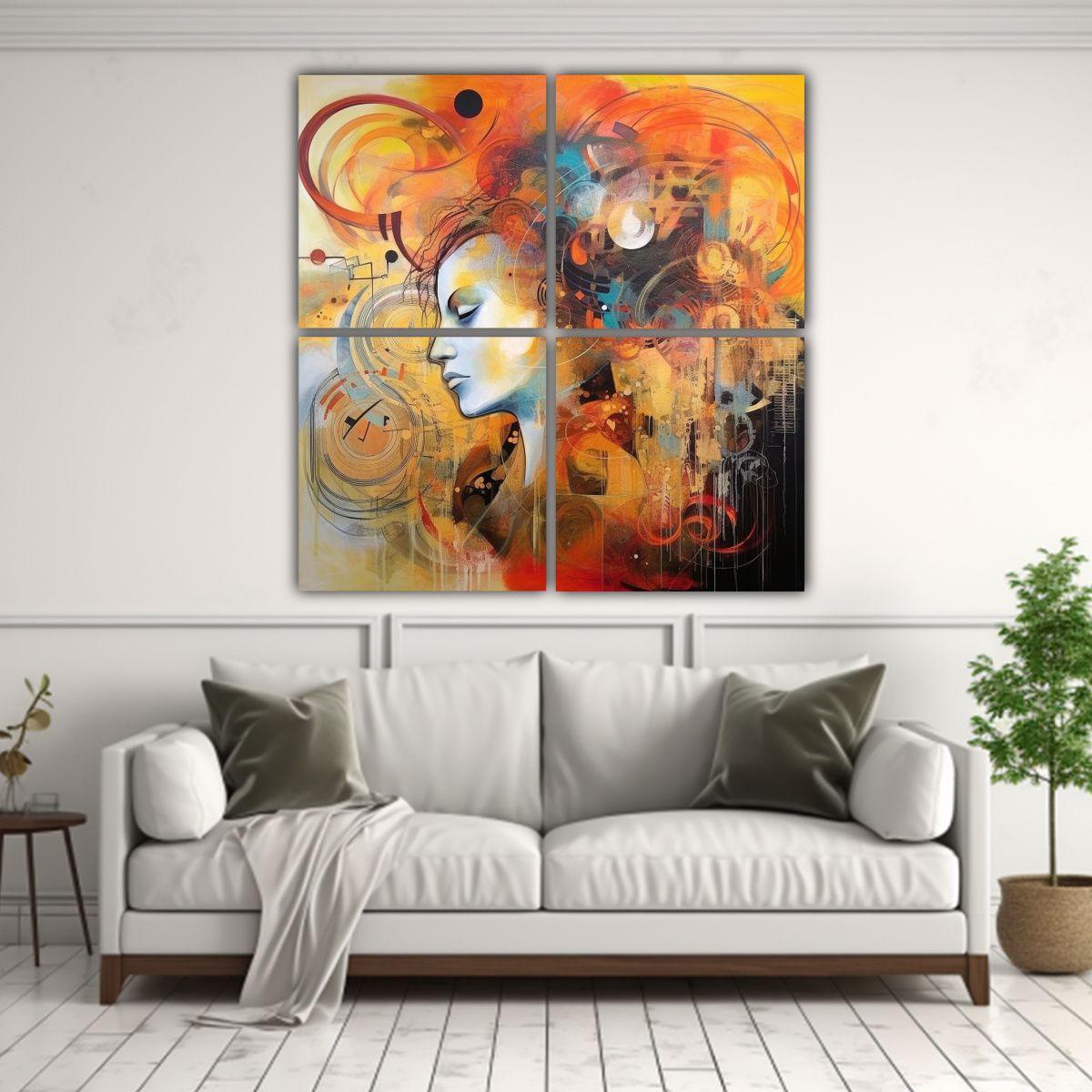 Cuatro Lienzos Expresión Simetría Pinturas 200x200 Cm-2