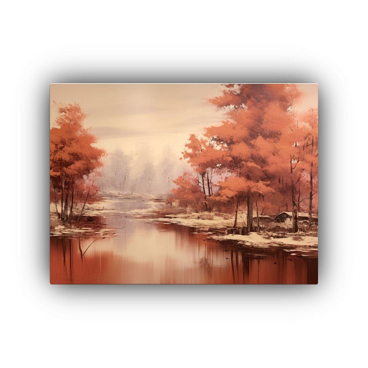 Cuadro Moderno Paisaje Meditativo En Tonos Cobre 60x40cm-0