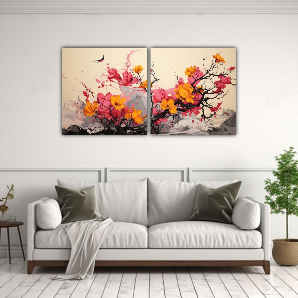 Dos Cuadros Abstracción Estético De Un Árbol 140x70 Cm-2