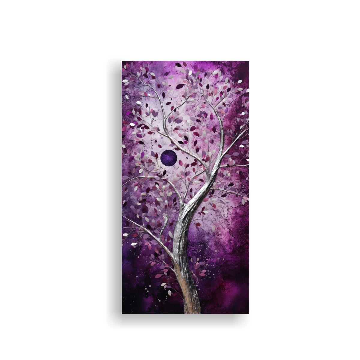 Cuadro Minimalista De Árbol En Púrpura Y Plata 40x80cm-0