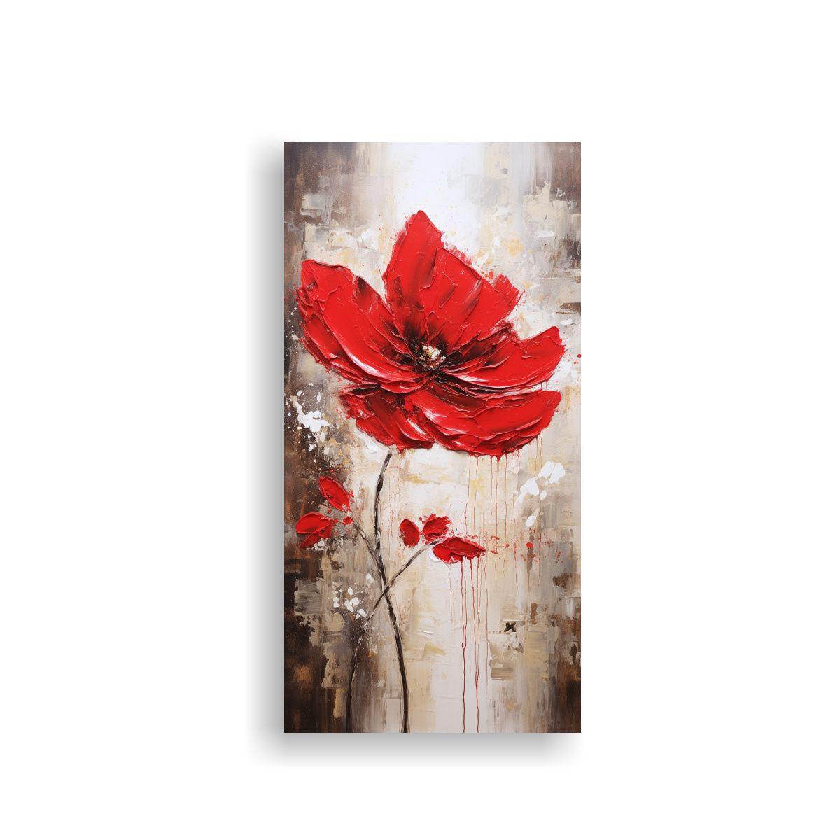Cuadro De Flores Rojas En Lienzo En El Estilo De 30x60cm-0