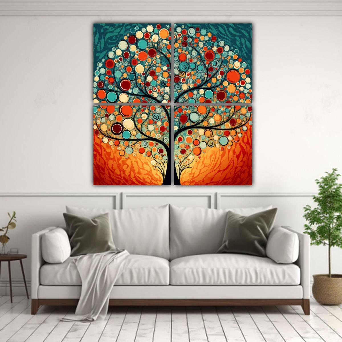 Cuatro Artes: Patrón De Árbol Con La Palabra S 160x160 Cm-2