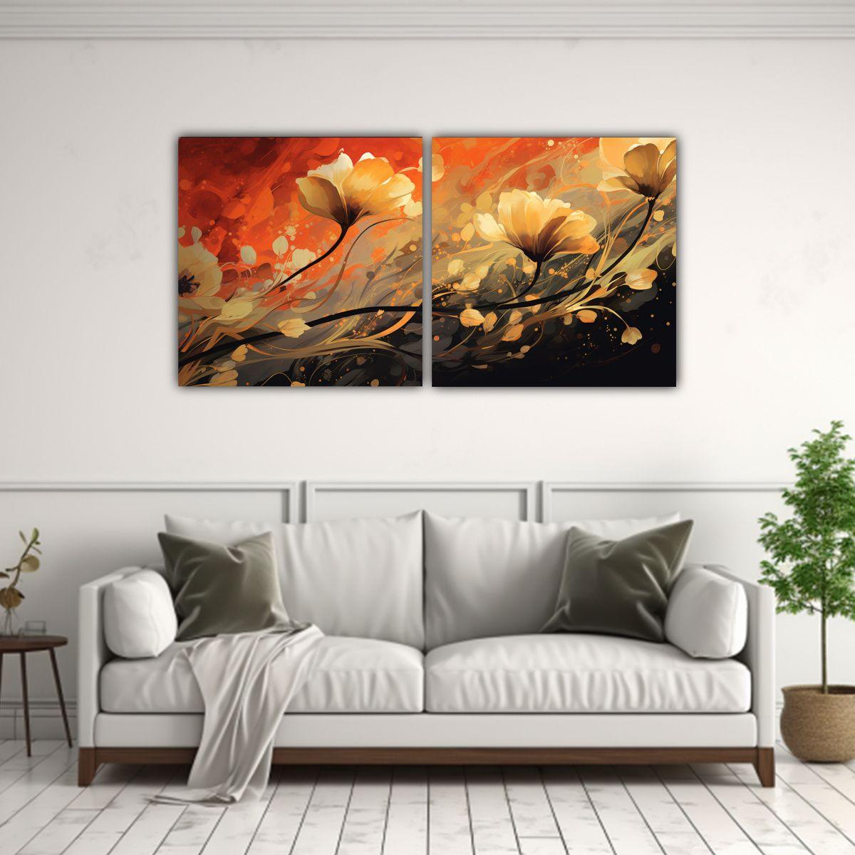 Cuadros Modernos Riqueza Visual En Tonos Naranja 40x20 Cm-2