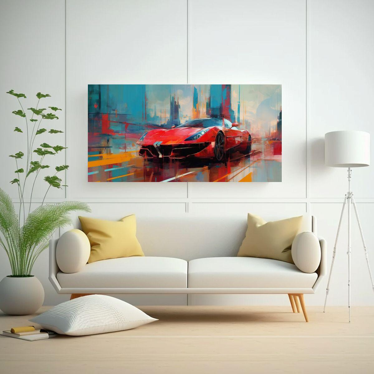 Pintura Surrealista De Supercoche En Ciudad 160x80cm-2