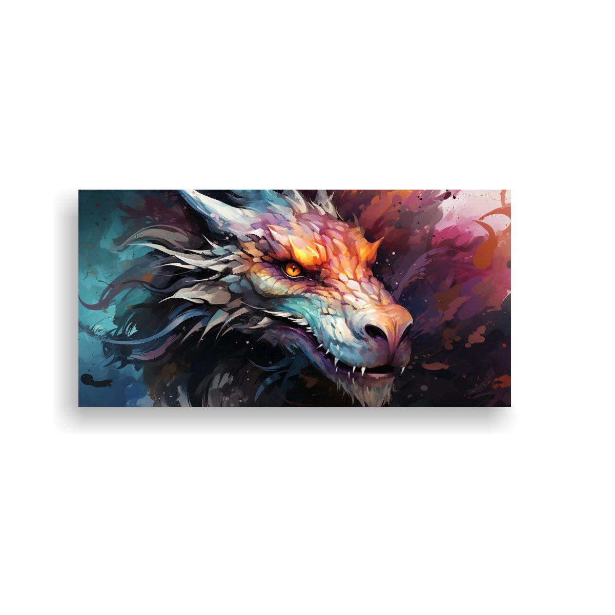 Cuadro Decorativo: Dragón En Colores Arcoíris Y  80x40cm-0