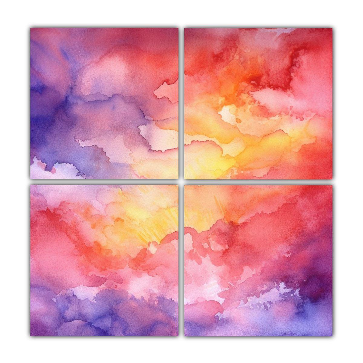 Cuatro Telas En Bastidor Abstracto Intenso 80x80 Cm-0