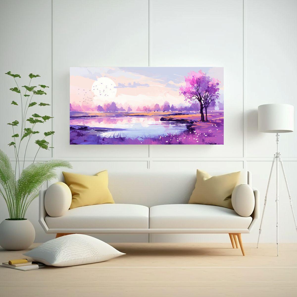 Paisaje Primaveral Moderno En Colores Morados 120x60cm-2