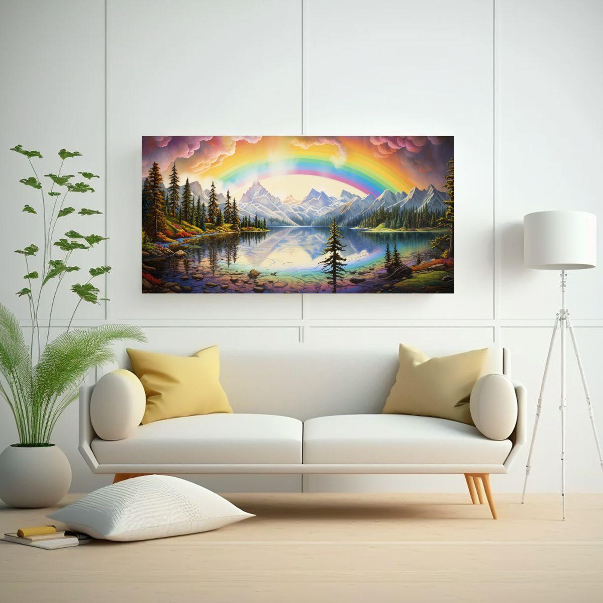Pintura Minimalista De Pared: Montañas Junto Al L 140x70cm-2