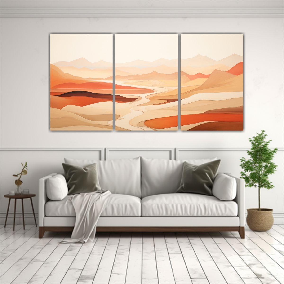 Paisaje Sereno Del Desierto En Tres Telas 60x30 Cm-2