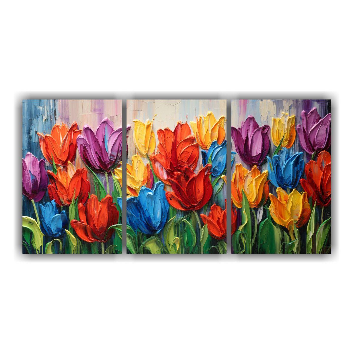 Pintura De TULIPANES En Lienzo Con Colores 60x30 Cm-0