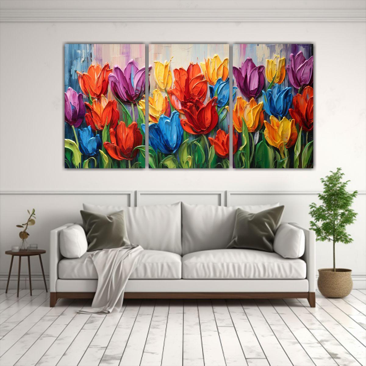 Pintura De TULIPANES En Lienzo Con Colores 60x30 Cm-2