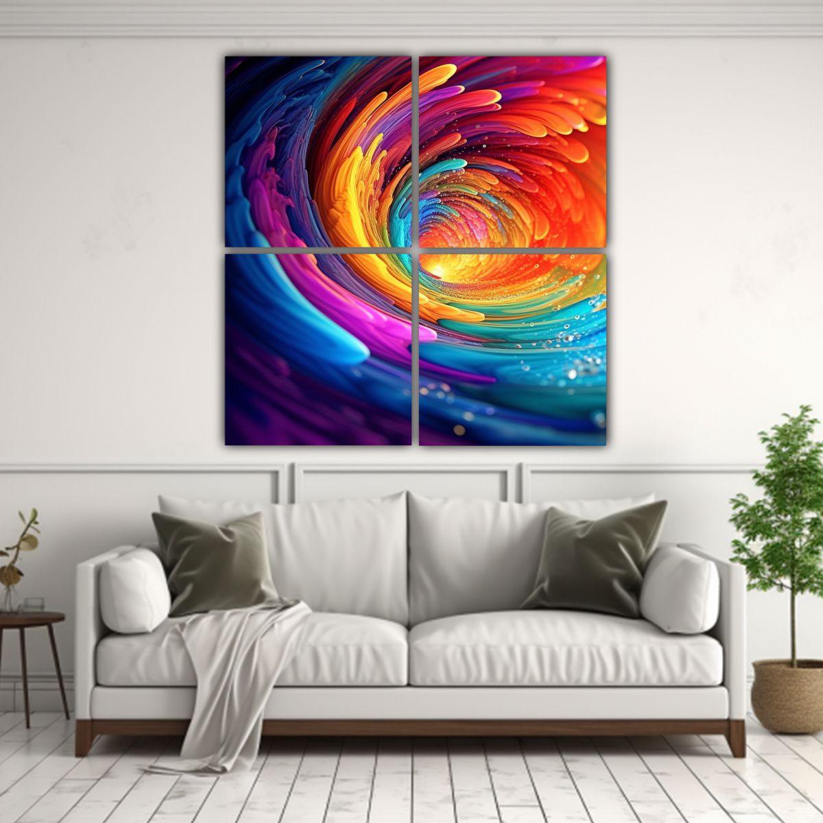 4 Cuadros Hermoso Esquema De Arte Colorido Y En 180x180 Cm-2