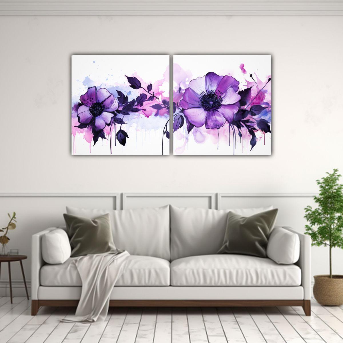 Díptico Cuadro Clásico En Púrpura Y Negro, 160x80 Cm-2