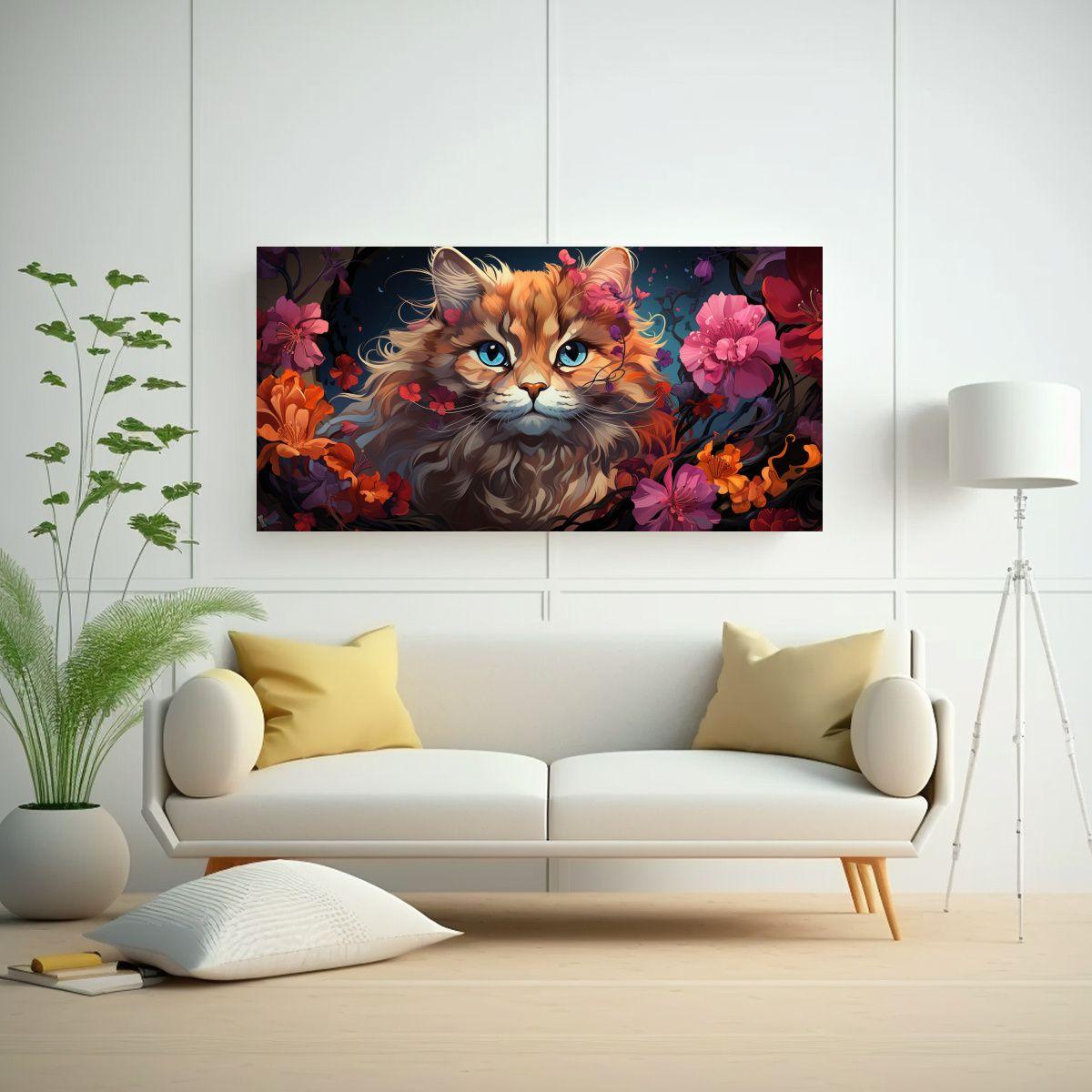 Cuadro Decorativo Gato Sonriente En Colores 60x30cm-2