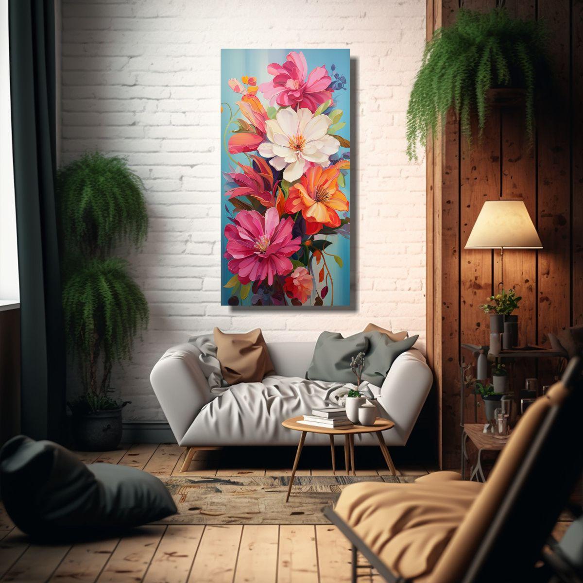 Cuadro Decorativo Flores Abstractas En Tonos 60x120cm-2