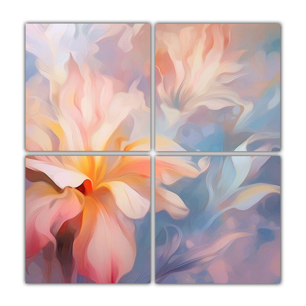 Cuatro Lienzos De Tela Cuadrado Abstracto 40x40 Cm-0