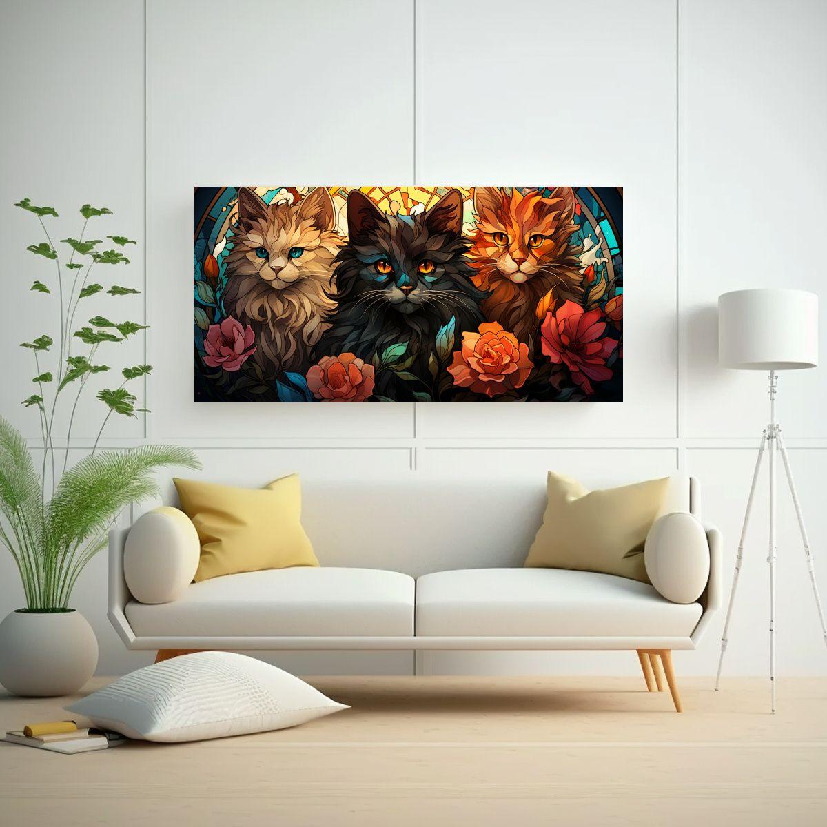 Cuadros Digitales De Vidrieras De Gatos Adorables 80x40cm-2