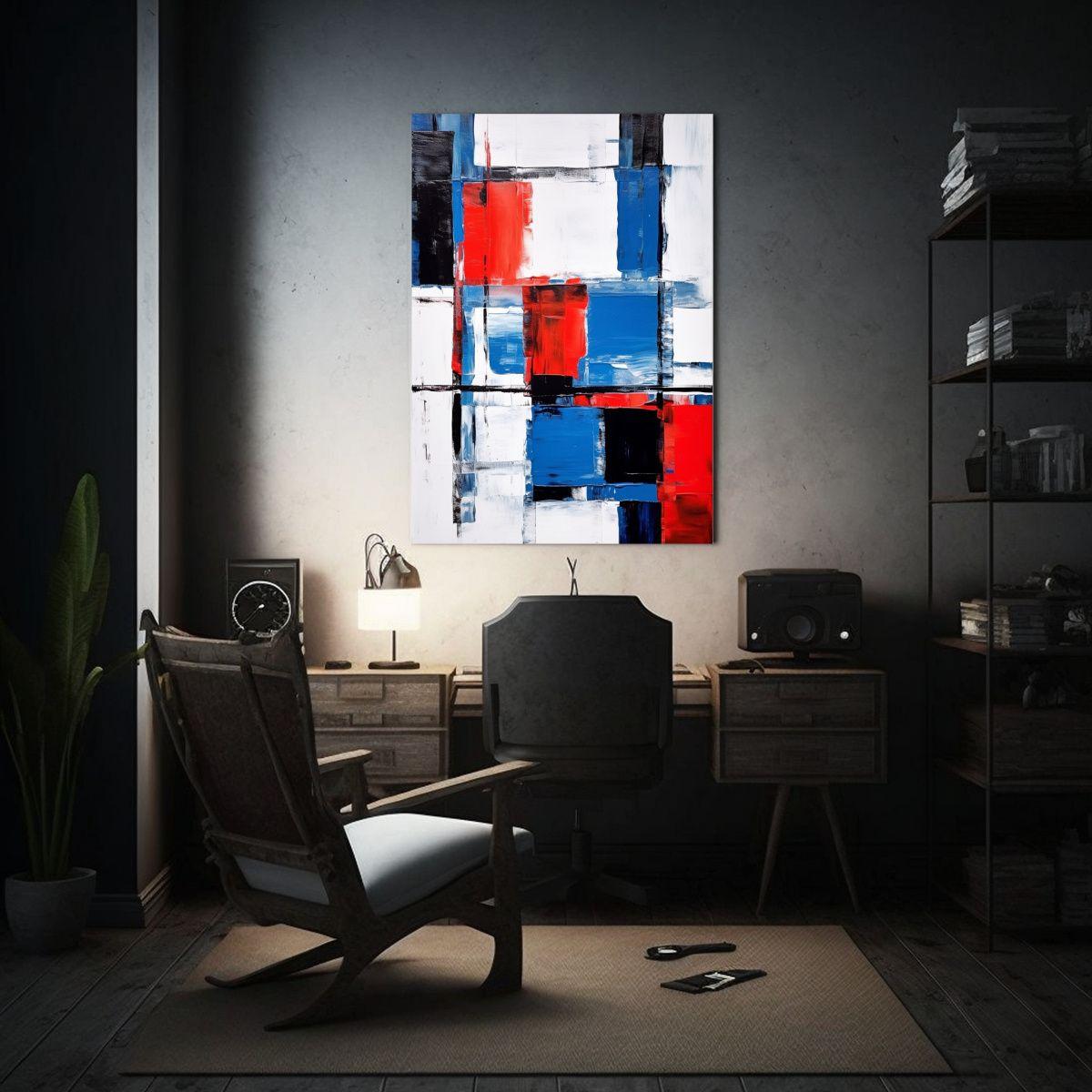 Pintura Decorativa De Brice Marden En Azul Y Rojo 60x90cm-2
