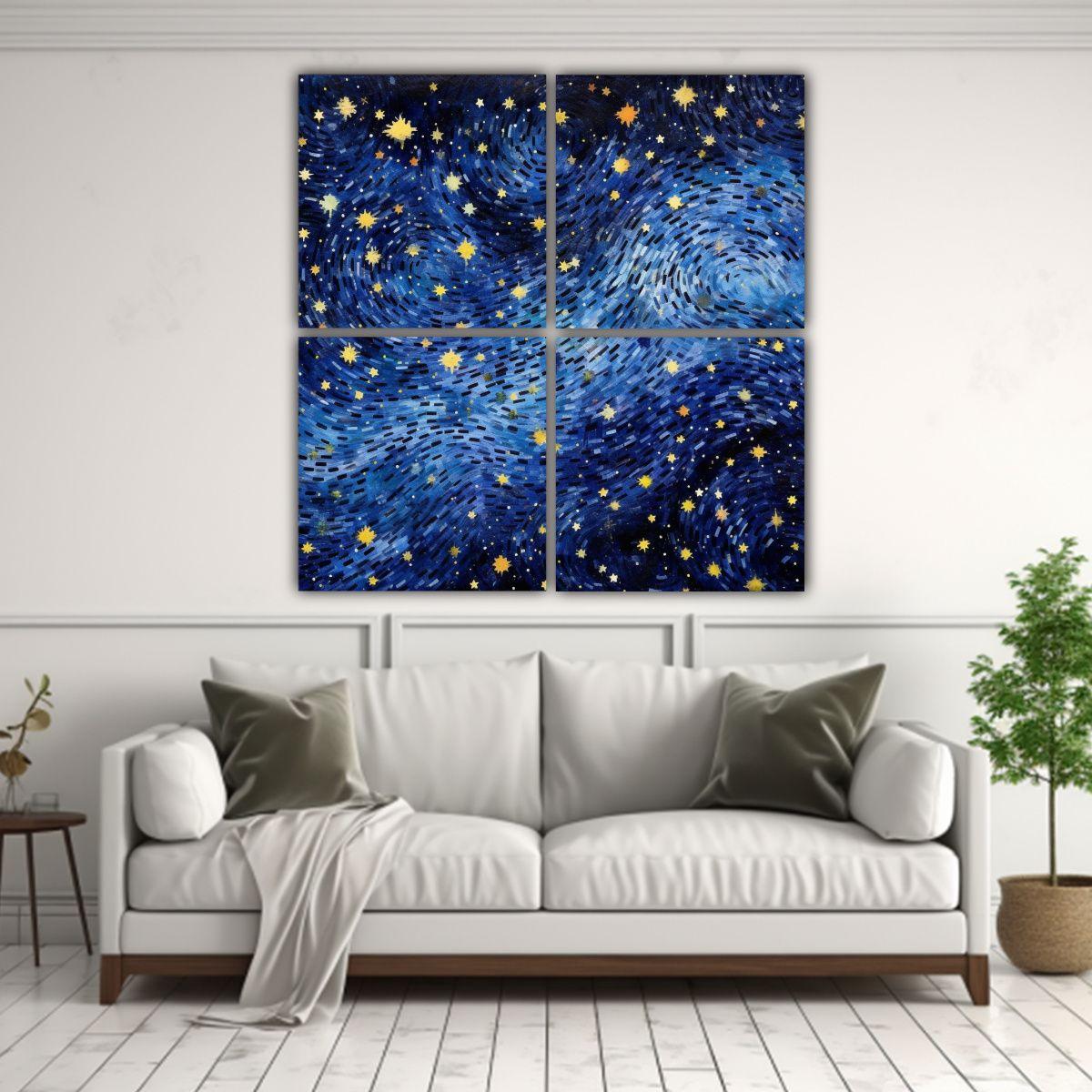 Pintura Decorativa De 4 Lienzos Con Hermoso Cielo 160x160 Cm-2