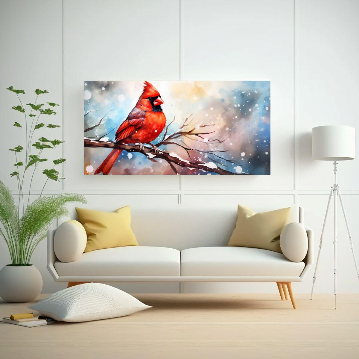 Pintura Lienzo Intensidad Color Acuarelas Cardenal 40x20cm-2