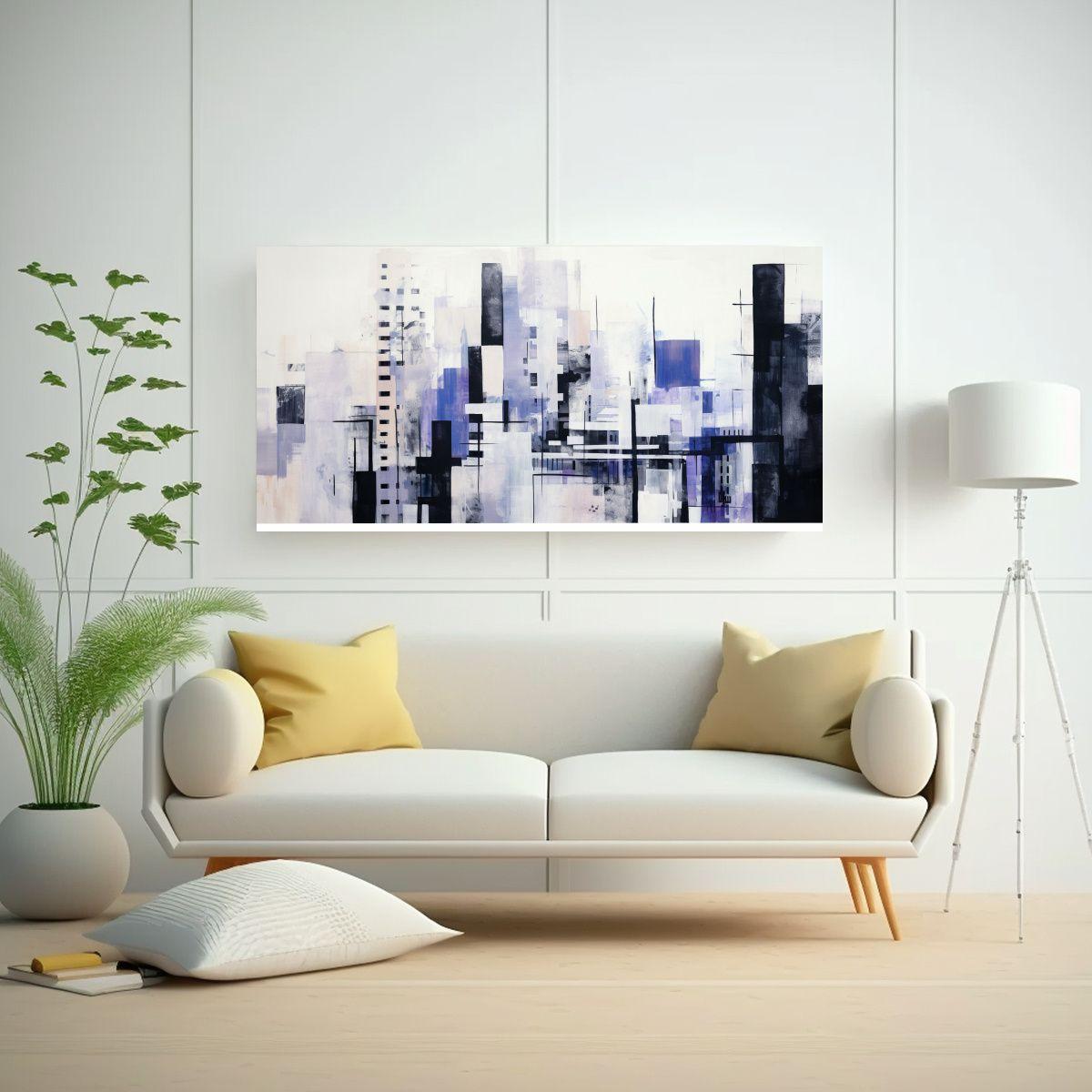 Pintura Abstracta Urbana Con Edificios Grandes: 60x30 Cm-2