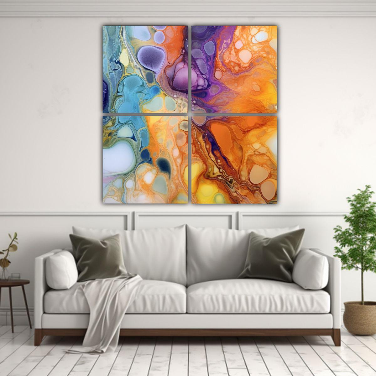 Cuatro Lienzos Abstracción Sensibilidad 140x140 Cm-2