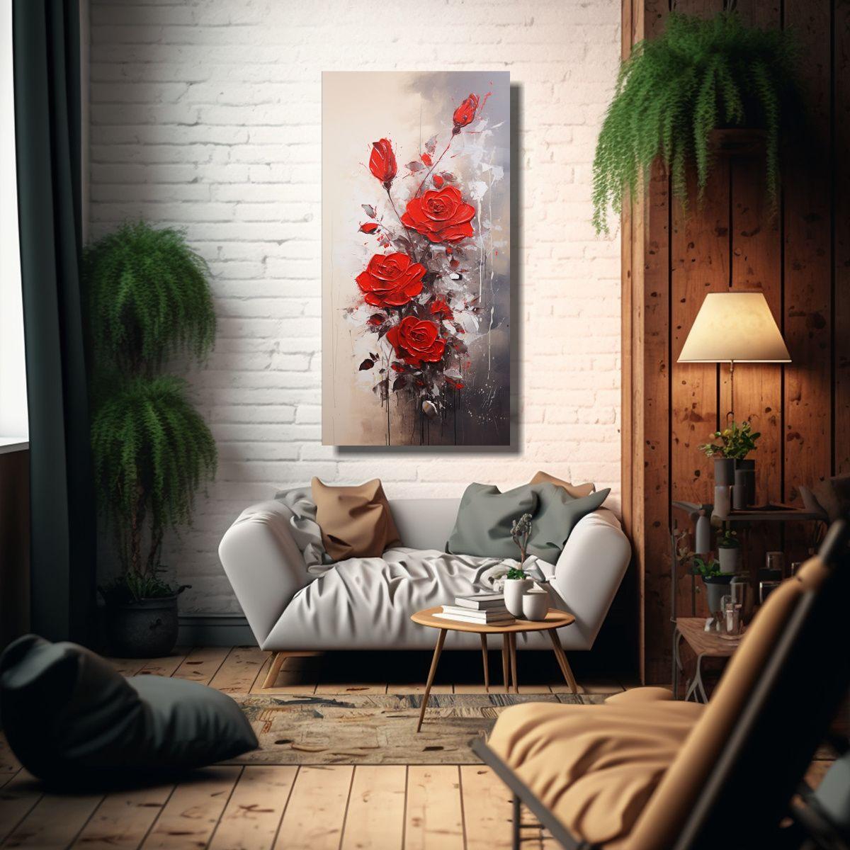 Cuadro Temático De Rosas Rojas En Lienzo Estilo 40x80cm-2