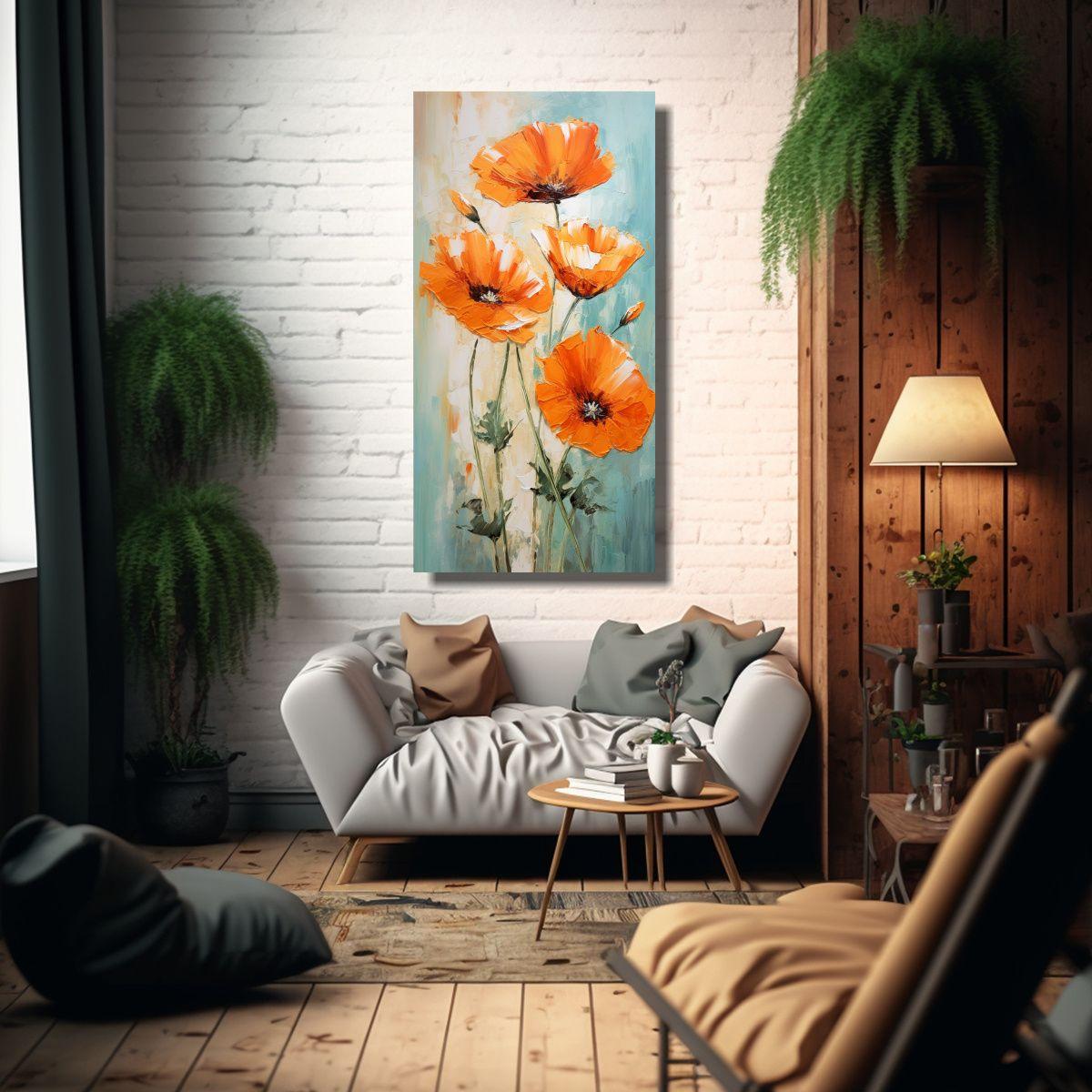 Cuadro Acuarela Impresionante De Amapolas Naranjas 20x40cm-2