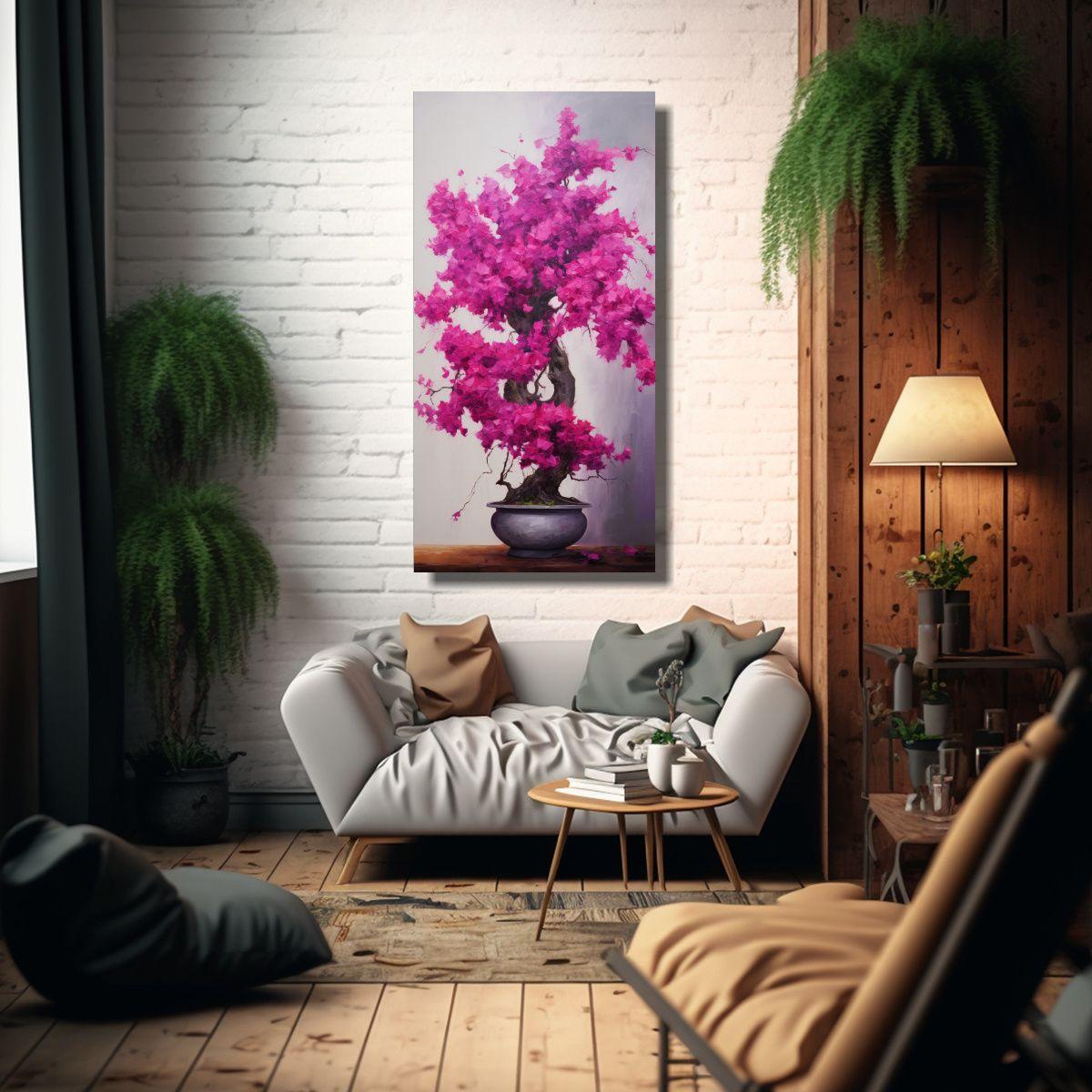 Cuadro De Lienzo Bougainvillea Bonsai Tree 50x100cm-2