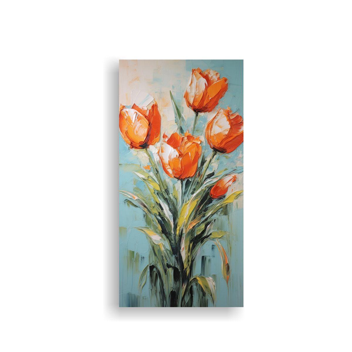 Pintura En Lienzo De Tulipanes Naranjas En Estilo 40x80cm-0