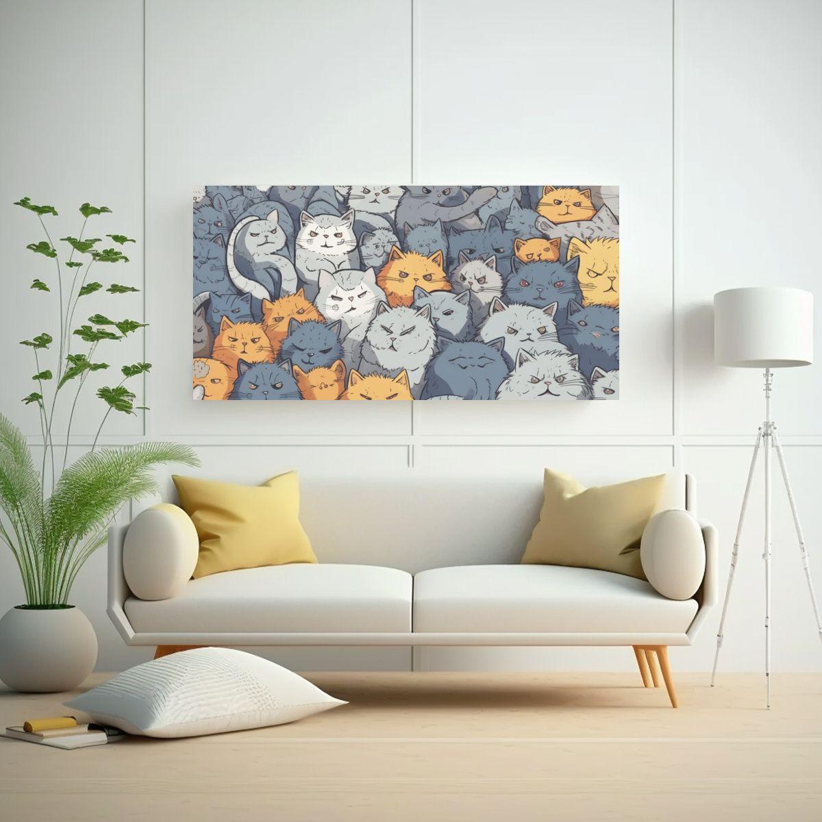 Cuadro Acuarela Gatos Sonrientes En Imagen 100x50cm-2