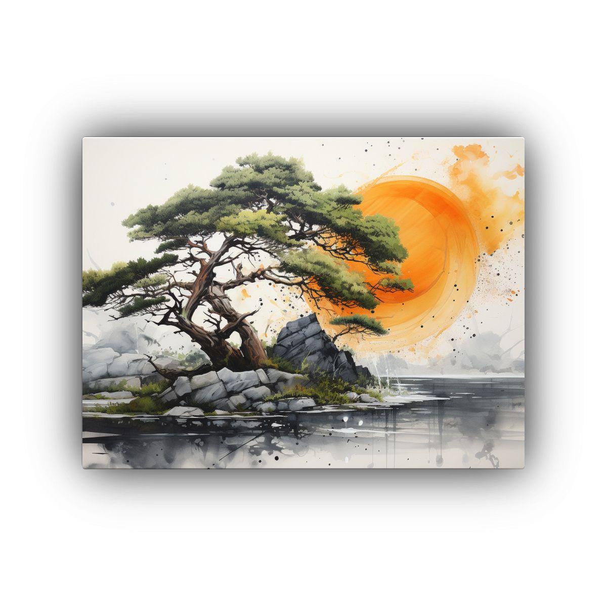 Pintura Abstracta De Un árbol De Enebro En Colores Naranja  60x40cm-0